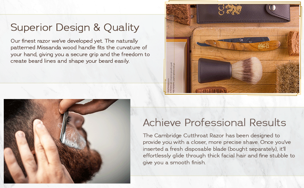 The Cambridge Cutthroat® Cut Throat Razor Kit Missanda Hardwood