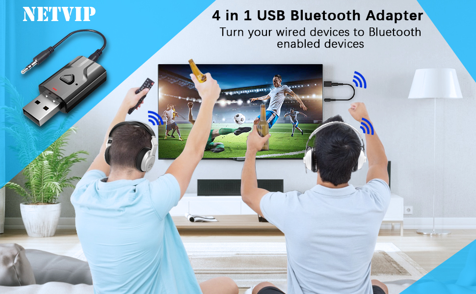 NETVIP USB Transmitter and Receiver Bluetooth 5.0, 3.5mm