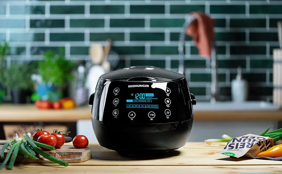 Reishunger Digital Rice Cooker and Steamer in Black with Keep Warm