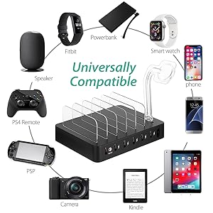 QC 3.0 Charging Station,AIZBO 60W 12A 6 Port Docking Stations & Desk Organizer