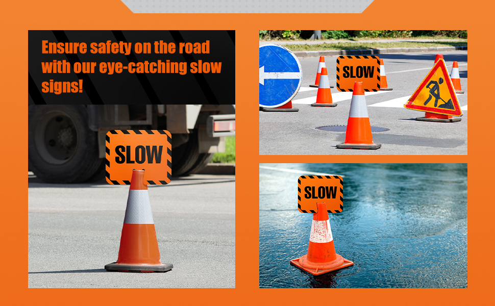 Flutesan 3 Pcs Slow Traffic Cone Signs, Cone Top Warning Road Work Parking