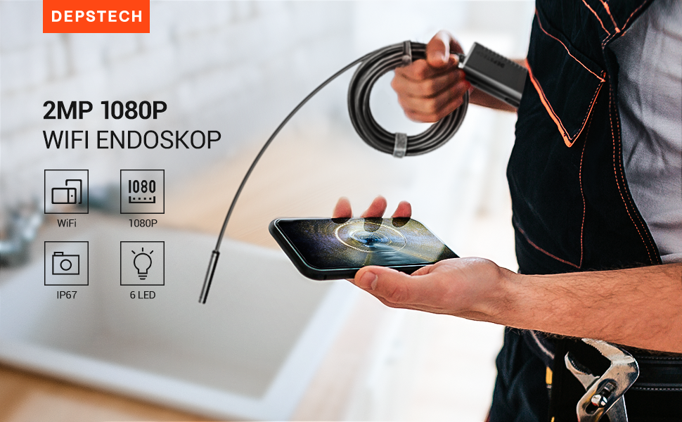 DEPSTECH Endoscope WiFi 1200P avec lumière endoscope 20 mégapixels