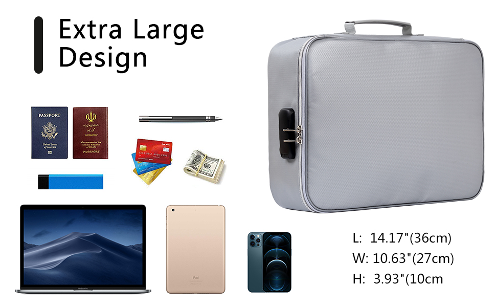 Fireproof Document Box with Lock File Storage Organizer Box, Waterproof Safe Fireproof Document