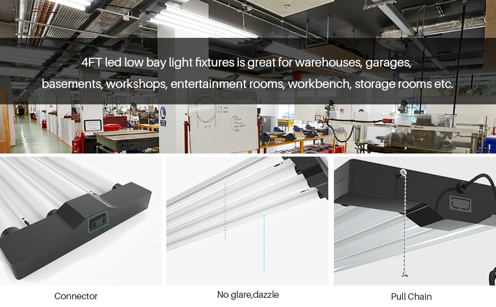 FAITHSAIL Linkable 4FT LED Low Bay Shop Light, 48 Inch 5000K Daylight Utility Shop Light for