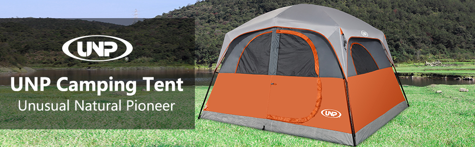 UNP Tents 6 Person Waterproof Windproof Easy Setup,Double Layer Family Camping Tent with 1 Mesh Door & 5 Large Mesh Windows -10'X9'X78in(H) 3 camping tents