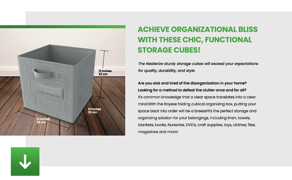 NEATERIZE Cube Storage Baskets for Organizing 13x13 Inch Set of 6 HeavyDuty