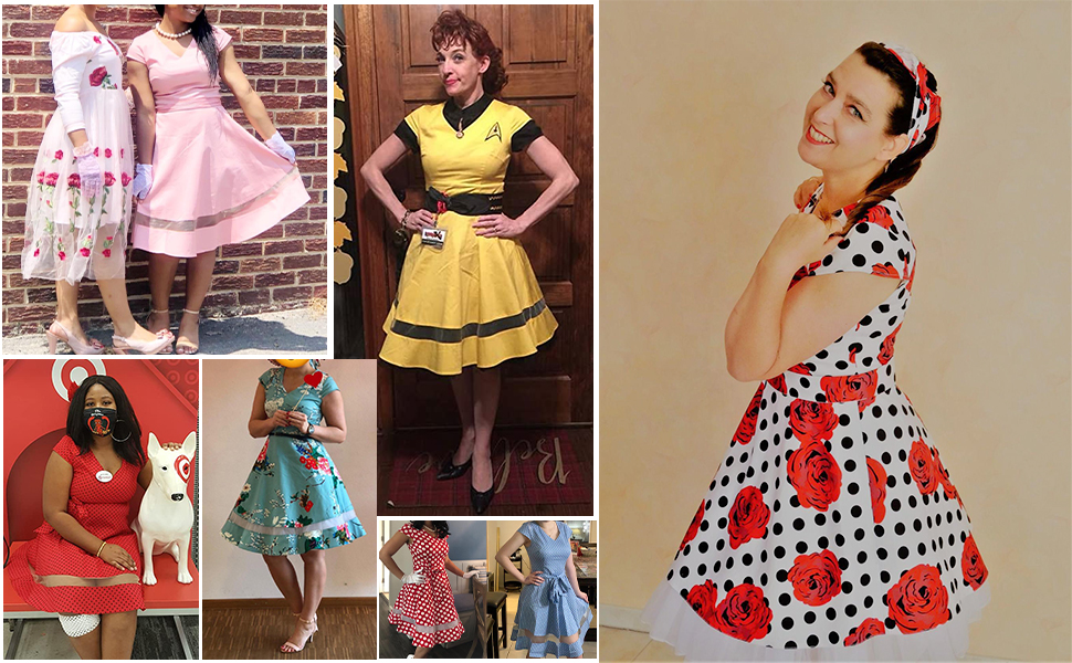 Gardenwed Vintage 1950's Swing Dress Cap-Sleeve Tea Party Rockabilly Cocktail Dresses for Women