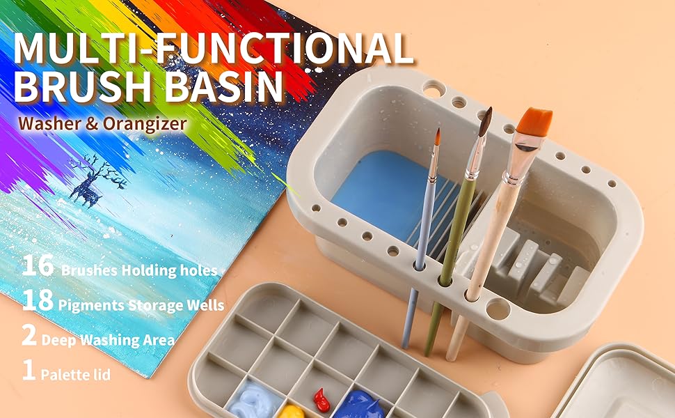martol MultiUse Paint Brush Basin with Brushes Holder,Washer,Trays