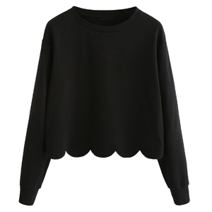 Black1#-Basic Scallop Hem Pullovers