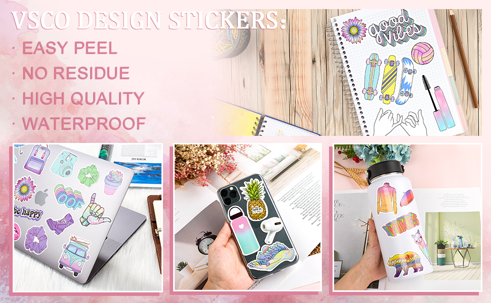 Whaline 50 Pack VSCO Stickers for Water Bottles Vinyl