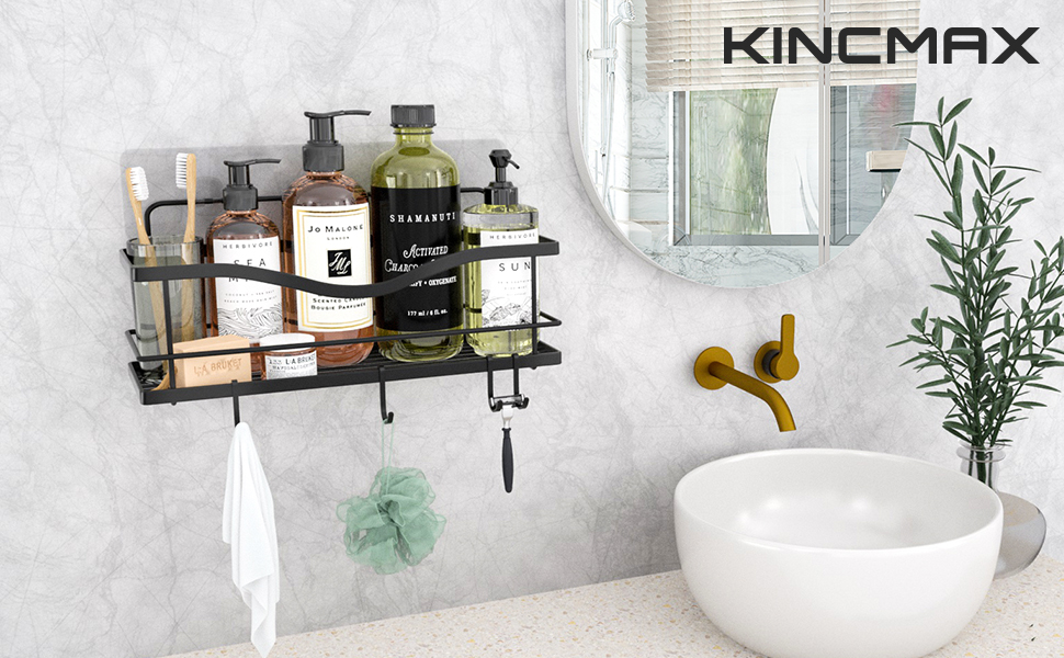 KINCMAX Shower Caddy Basket Shelf with Hooks, Caddy Organizer Wall