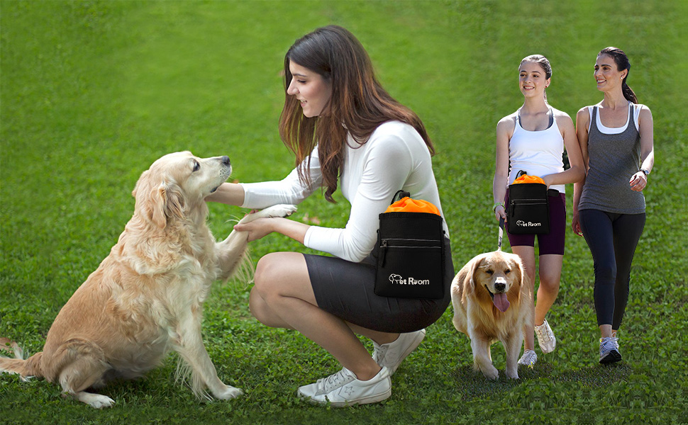 Pet Room Dog Treat Pouch Bag with Poop Bag Holder, Dog Walking Bag with Adjustable Belt and