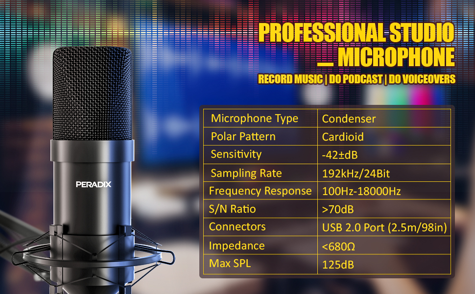 Peradix USB Podcast Microphone Kit Cardioid Condenser Studio PC