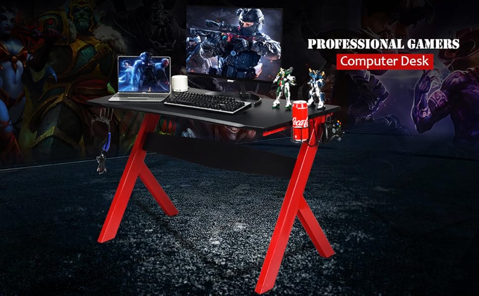 Tangkula Computer Desk Gaming Desk, Ergonomic Gamer
