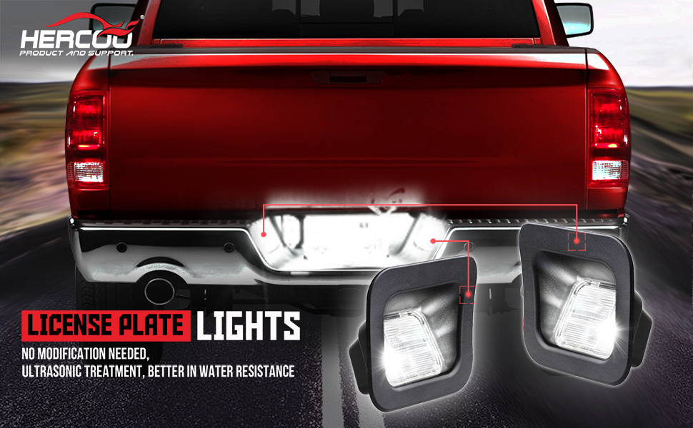 HERCOO LED License Plate Light Lamp Lens Black Housing