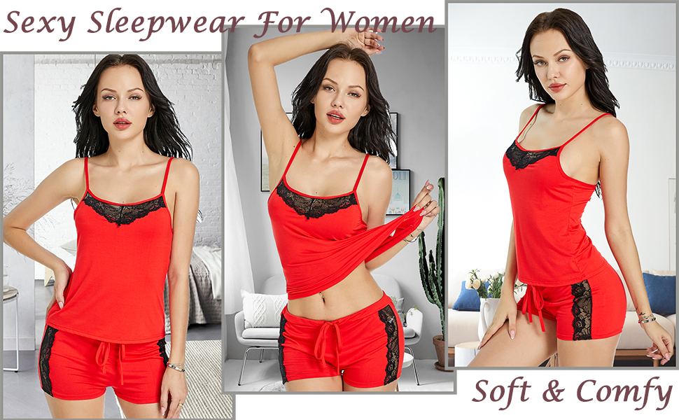 Snuggle up with your sweetie in this sexy pajamas set. Women's lace pajama shorts set matching