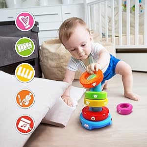 educational learning activity stack toy tower colors animals music song sound babies toddlers