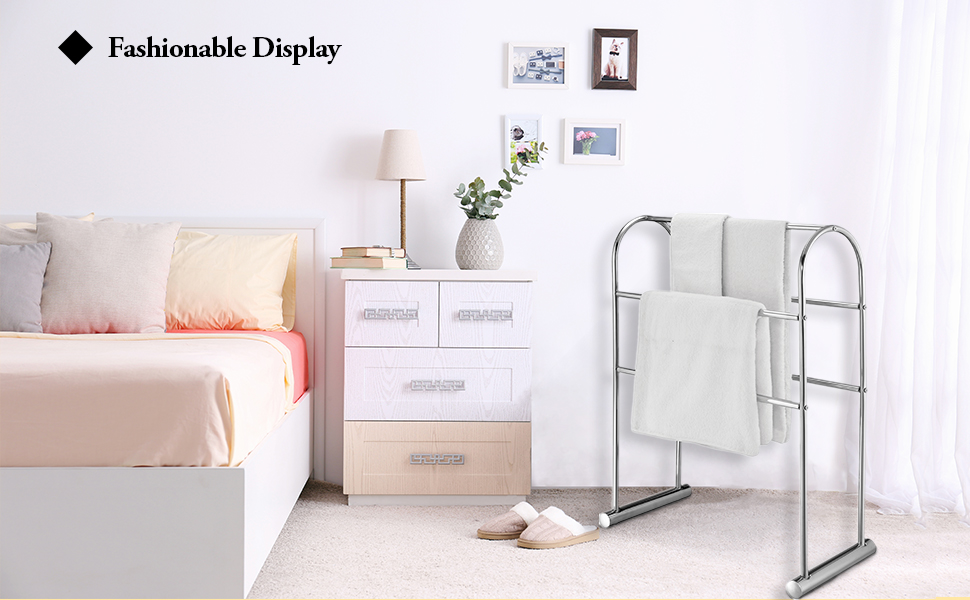 MyGift ChromePlated 5 Bar Towel Stand Organizer, 32Inch Freestanding