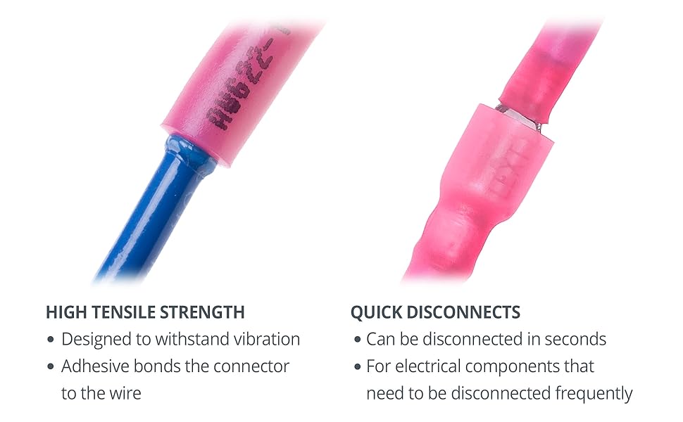 spade heat shrink connectors dual wall tubing adhesive heavy duty quick disconnect tensile strength 