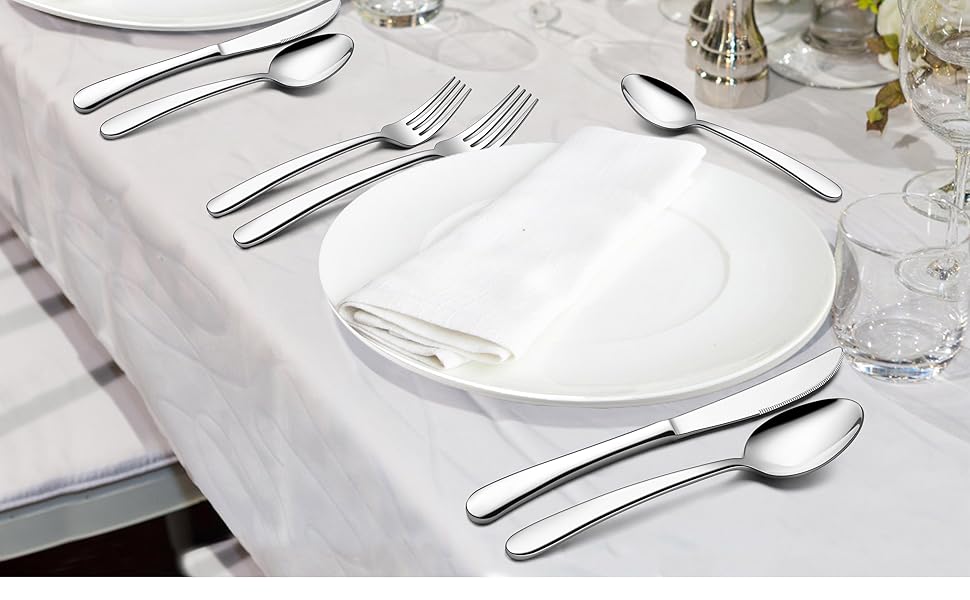LIANYU 60Piece Heavy Duty Silverware Set, Stainless Steel Flatware