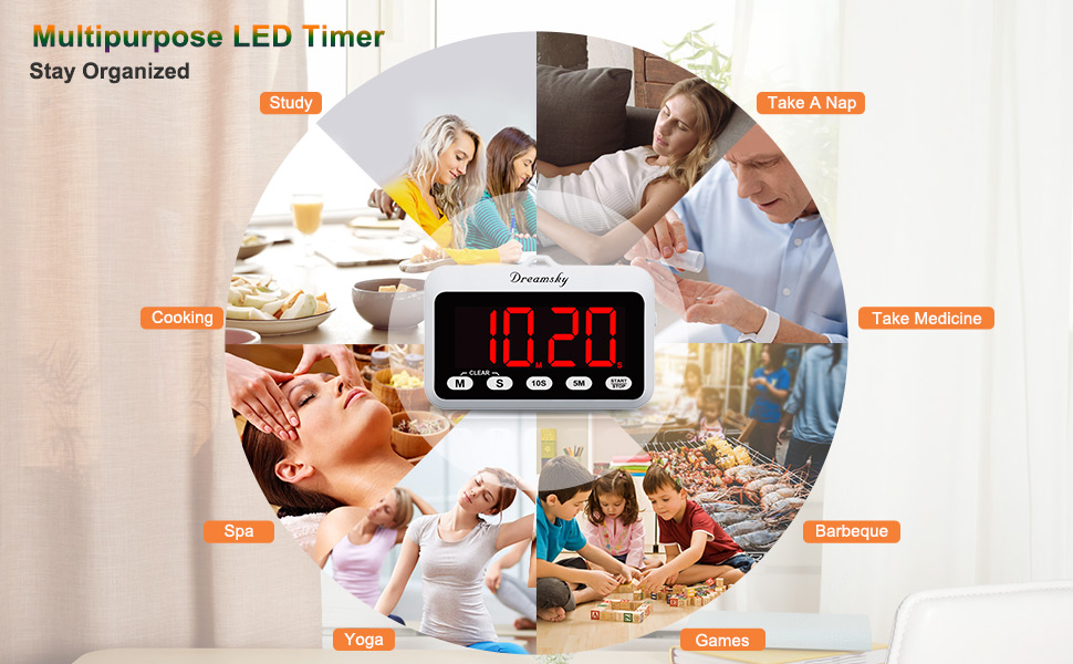 DreamSky Digital Kitchen Timer with Loud Alarm, Large Red Number