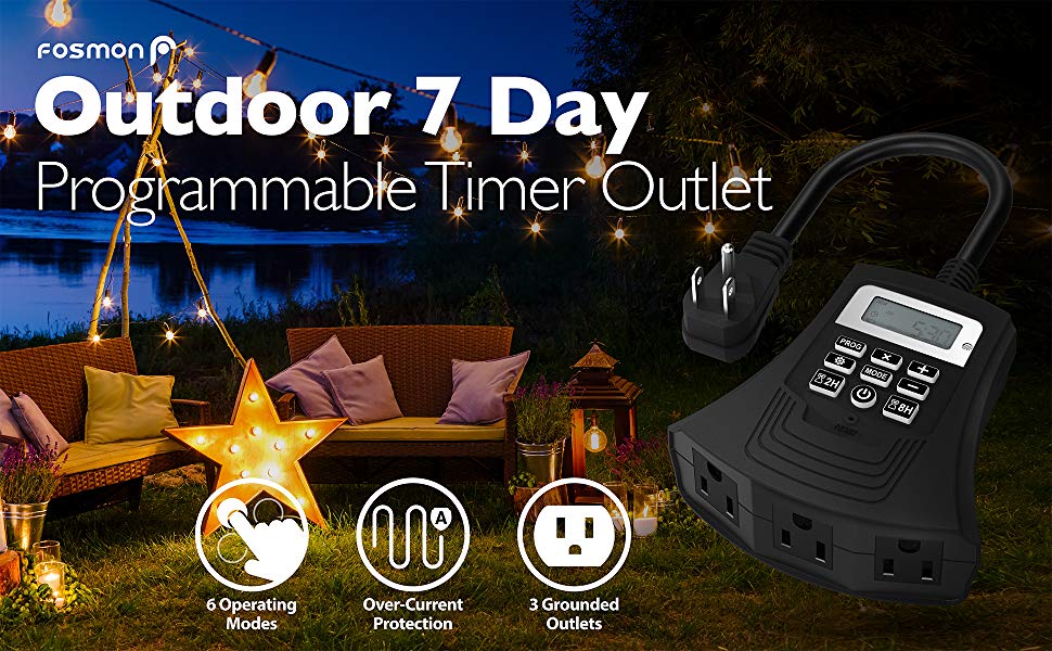 Fosmon 7 Day Outdoor Heavy Duty Digital Programmable Timer with 3
