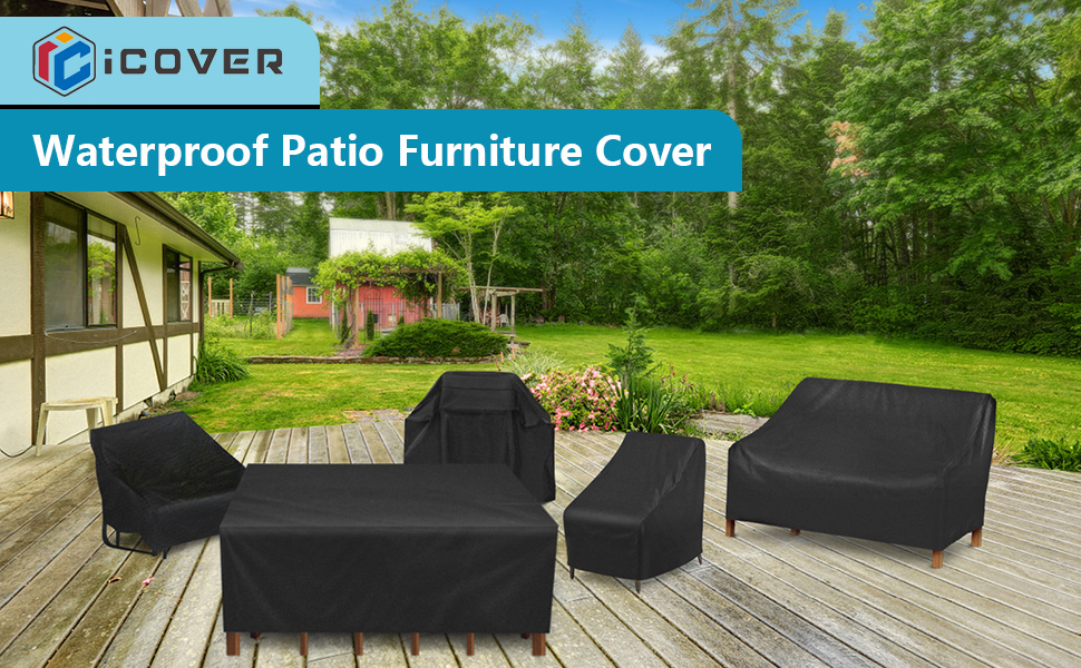 iCOVER Patio Sofa Cover, Rainproof Patio Funiture Set Cover Waterproof Deep Lounge