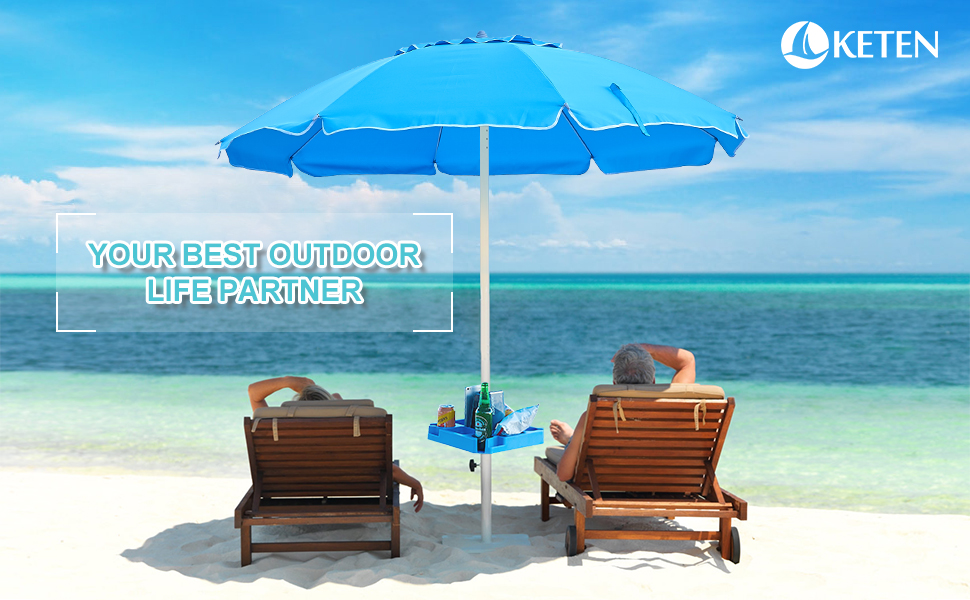 Keten 16" Beach Umbrella Table Tray with 4 Cup Holders, 4