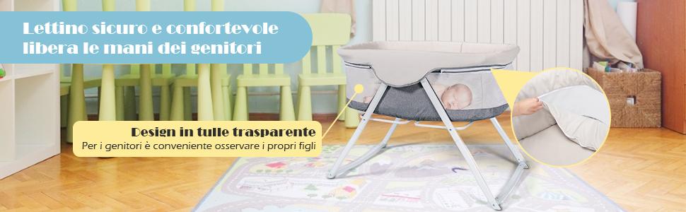 DREAMADE Culla Da Viaggio, Culla Neonato Pieghevole Con Funzione Dondolo,con Borsa Da Trasporto (Grigio) 13 2