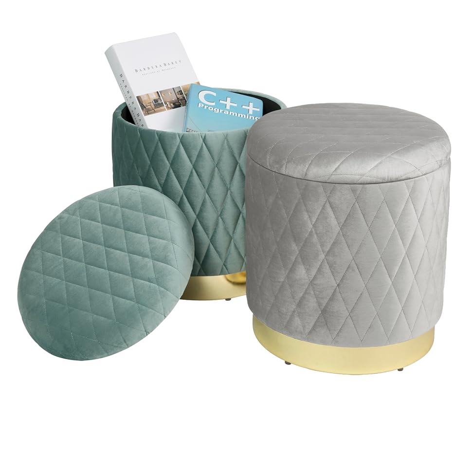 WOLTU Dressing Table Stools Storage Ottoman Box Round Pouffe Seat Bedroom Vanity 20 COVER