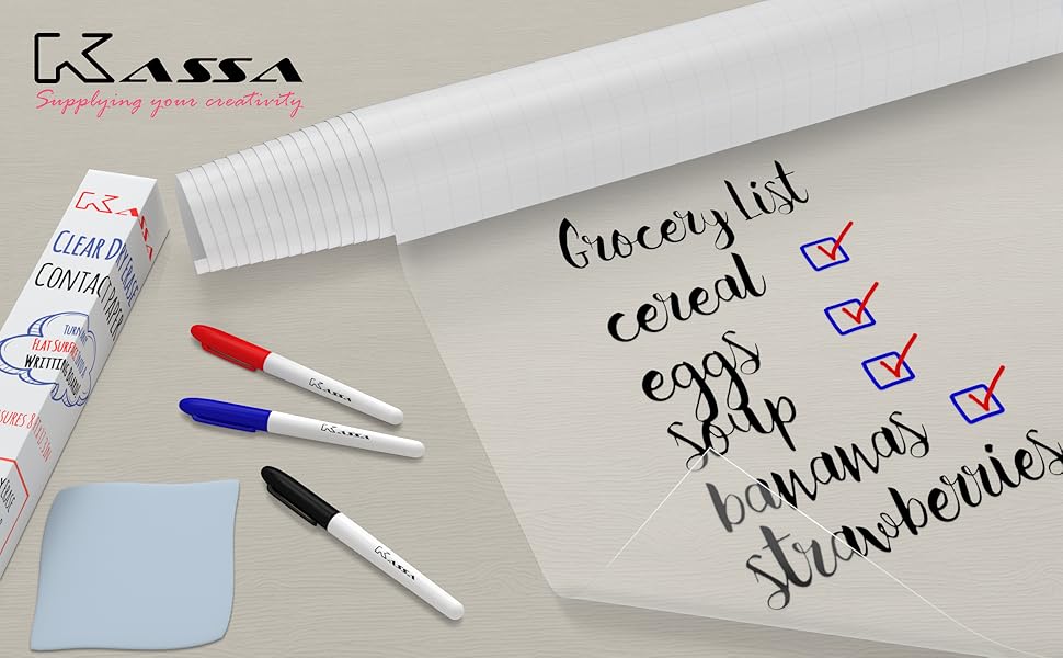 Kassa Clear Dry Erase Board Sticker 18" x 78” (6.5 Feet) 3 Dry