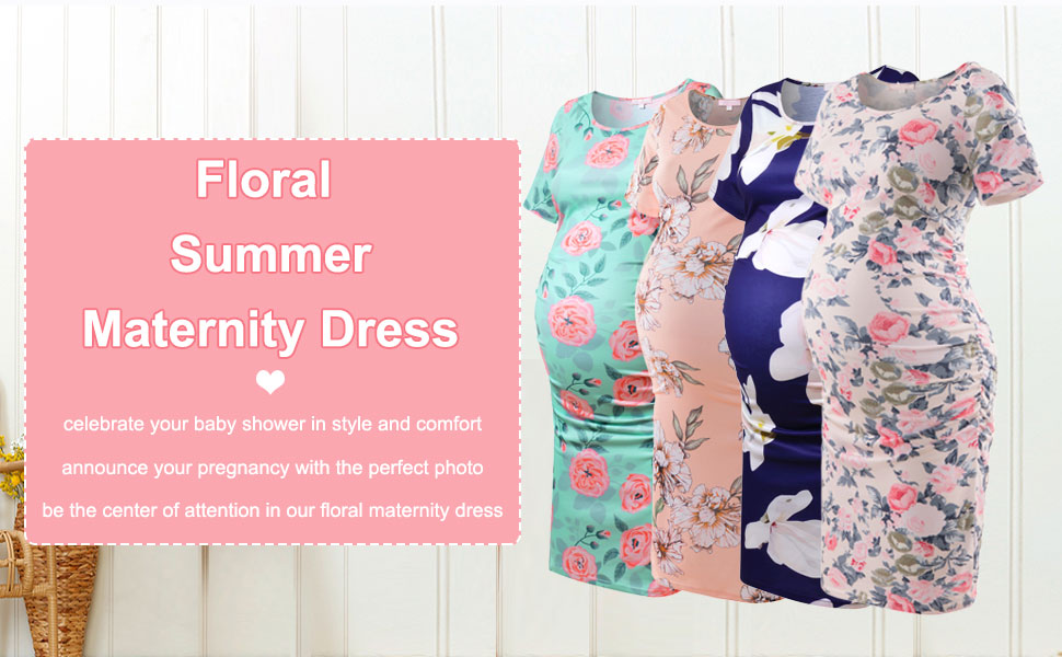 Maternity Bodycon Dress Short Sleeve Ruched Sides Knee Length Shirred Dress at Amazon Women’s