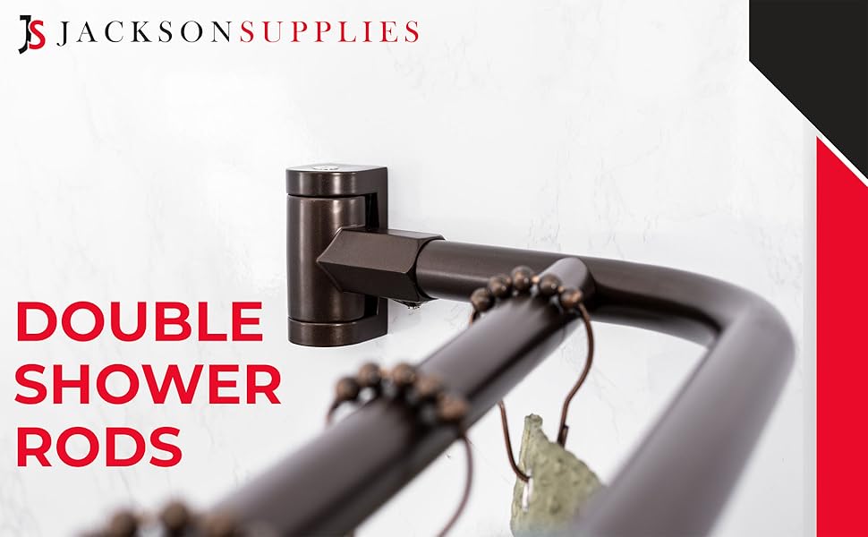 JS Jackson Supplies Double Curved Shower Rod, Metal Construction, Adjustable Between