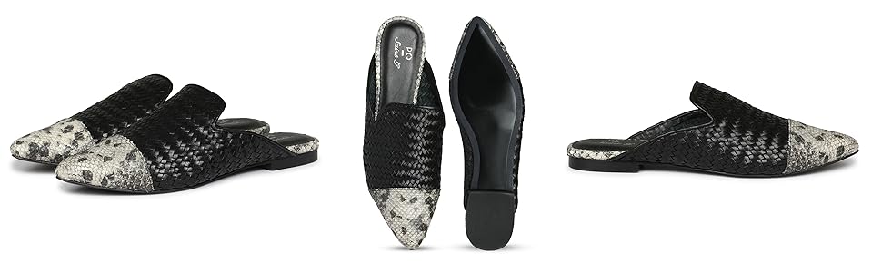 Amazon Com Saintg Women Black Woven Design Leather Flat Mules Mules Clogs