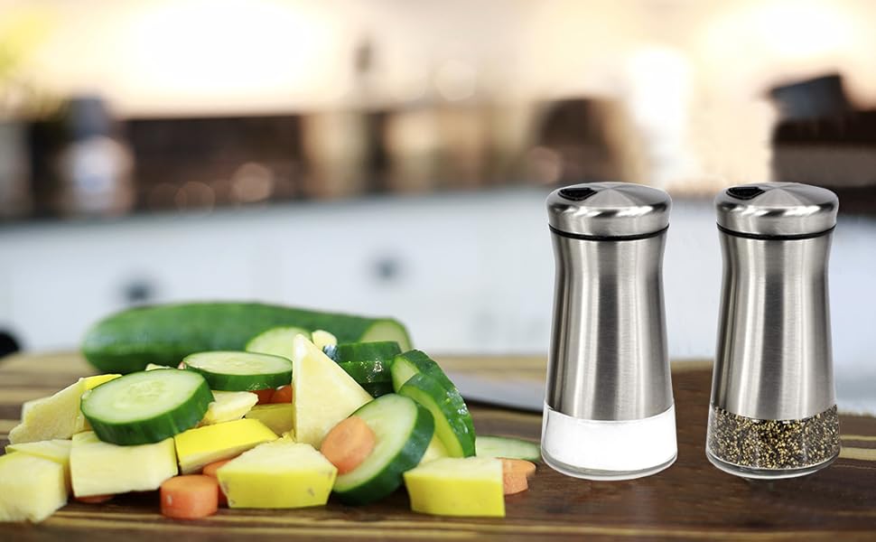 Salt Shaker - Stainless Steel and Glass Set