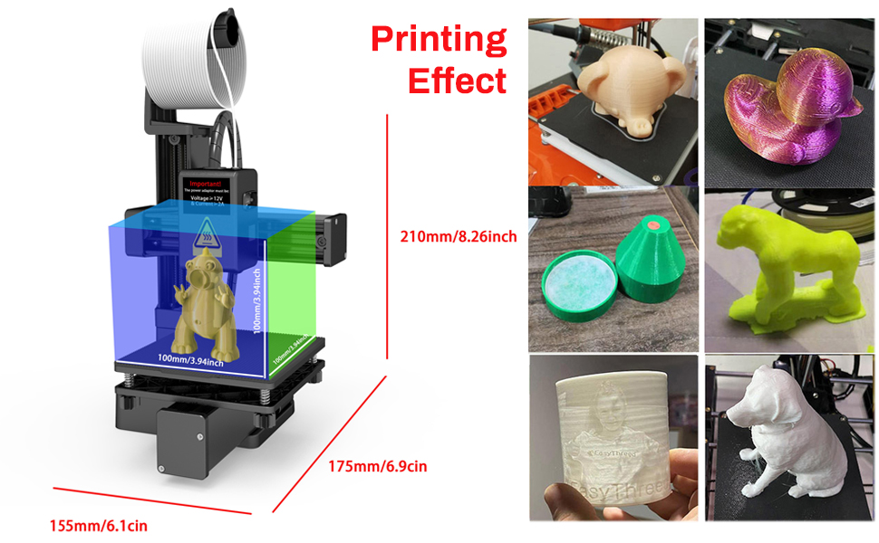 3D Printer, Small 3D Printer for Beginner, 40mm / s High Speed Printing, 180°C Rapid Heating and Printing, Printer with Nozzle, Print Size 220 x 220 x 220mm, Easy to Operate (US 17  Small 3D Printer