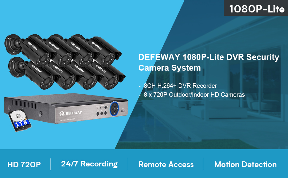 DEFEWAY 8 Channel Security Camera System, 1080P lite H.264