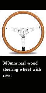 15inch 380mm Universal Wooden Steering Wheel with Rivet & Horn Button