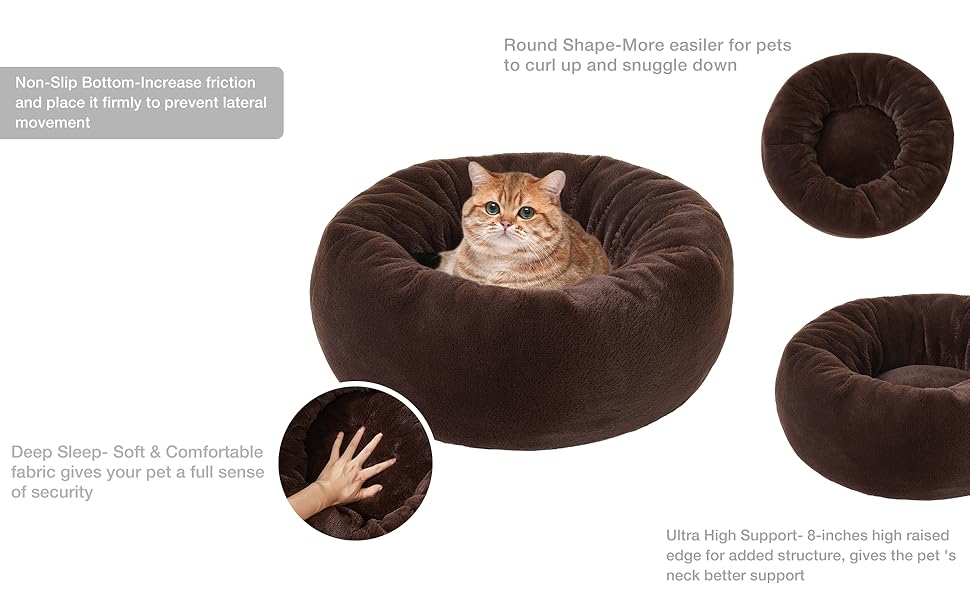 EXQ Home Cat Bed Dog Anxiety Bed Fluffy Dog Beds, 21 inch Espresso