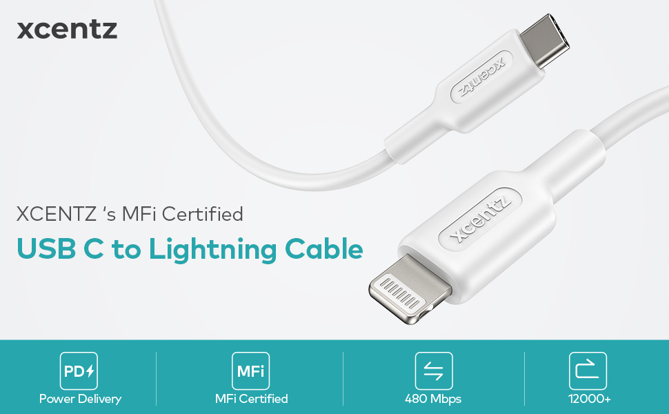 XCENTZ Phone Charger Cable, USB C to Lightning Cable 10ft
