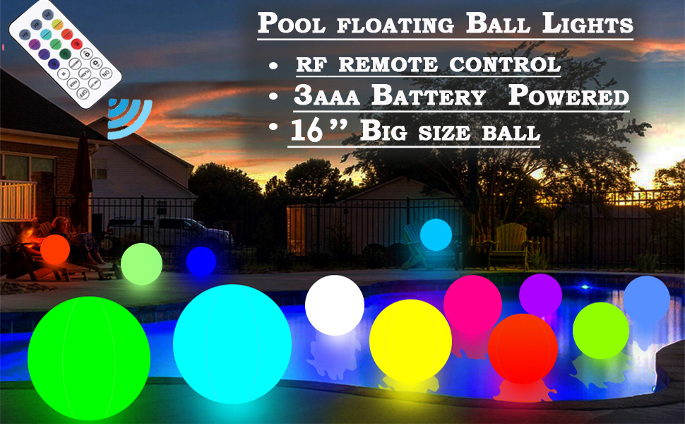 Floating Pool Lights with Timer Remote(RF), 16inch