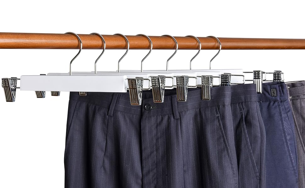 Amber Home 36cm White Wooden Pants Hangers 20pcs, Smooth Wood Skirt