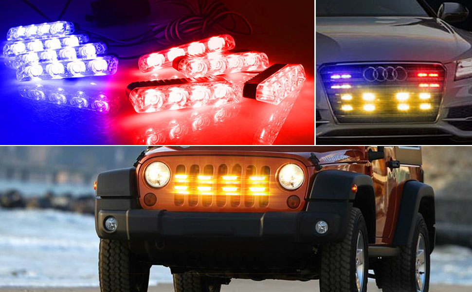 DIBMS LED Emergency Strobe Lights Bars 8x 4 LED Red Blue 8 in 1 Sync