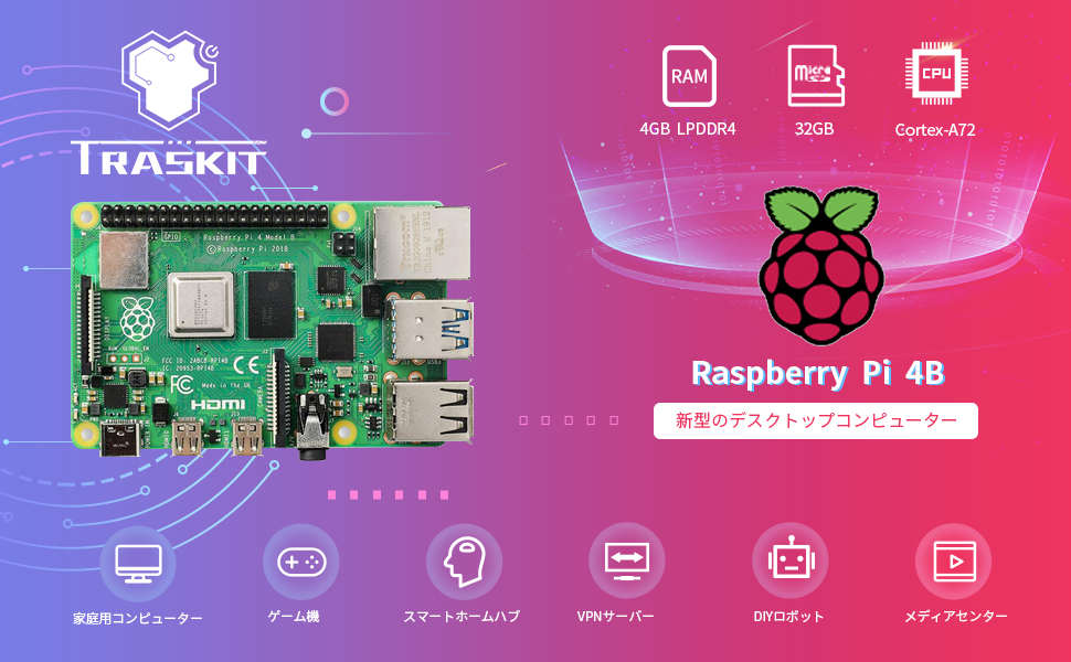 Amazon.co.jp: TRASKIT Raspberry Pi 4 Kit / Raspberry Pi 4B (4 GB