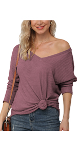 IWOLLENCE Womens Waffle Knit Tunic Casual Blouse