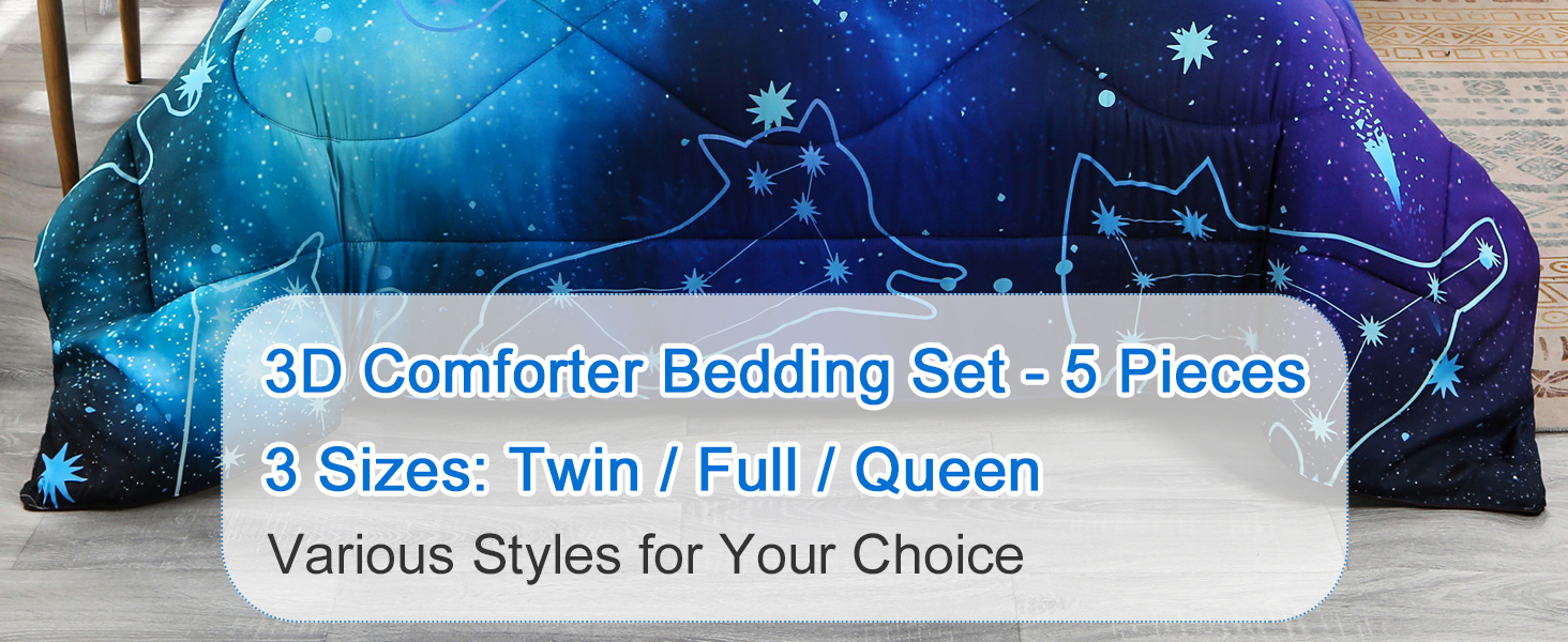 Wowelife Galaxy Constellation Bedding Set Blue Full, Cat Bedding Set 5