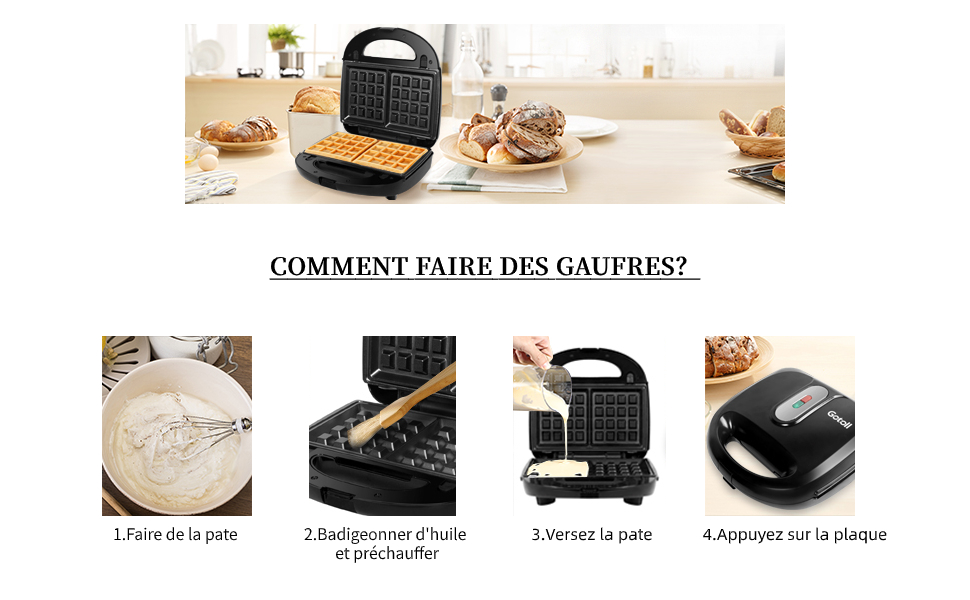 Gotoll Appareil à Croques Monsieur Gaufrier 3 en 1 Machine à Sandwich