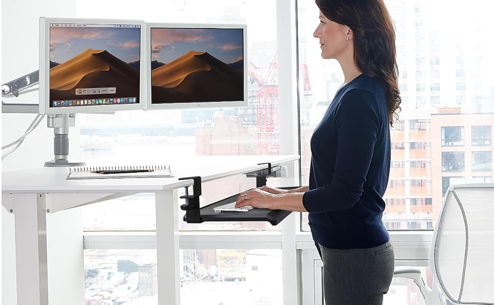 Max Smart Desk Large Clamp On Keyboard Tray, Retractable Under Desk Keyboard Stand w Mouse Pad