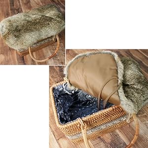 lapu-lapu ラプラプ ウィッカー×ラビットファー×牛革 ファーカゴバッグ バッグ カバー 大 ラビット ファー 飾り パーツ ※カバーのみ商品