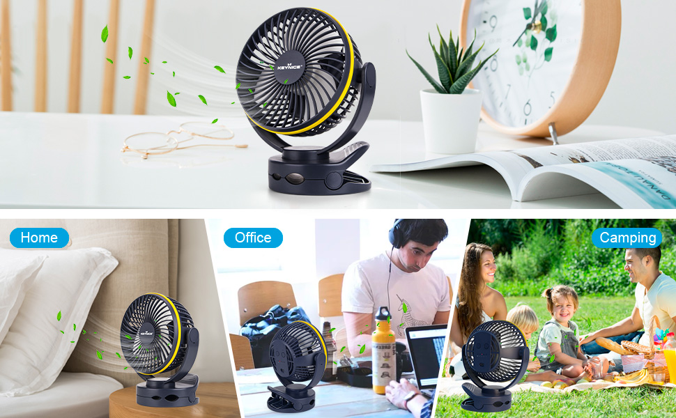 KEYNICE Clip Fan with Night Light, USB Desk Fan with